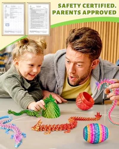 TBOLINE 12" Articulated Crystal Dragon Egg Toy | Laser Yellow Green PLA, Non-Toxic, ASTM-Tested thumbnail 5