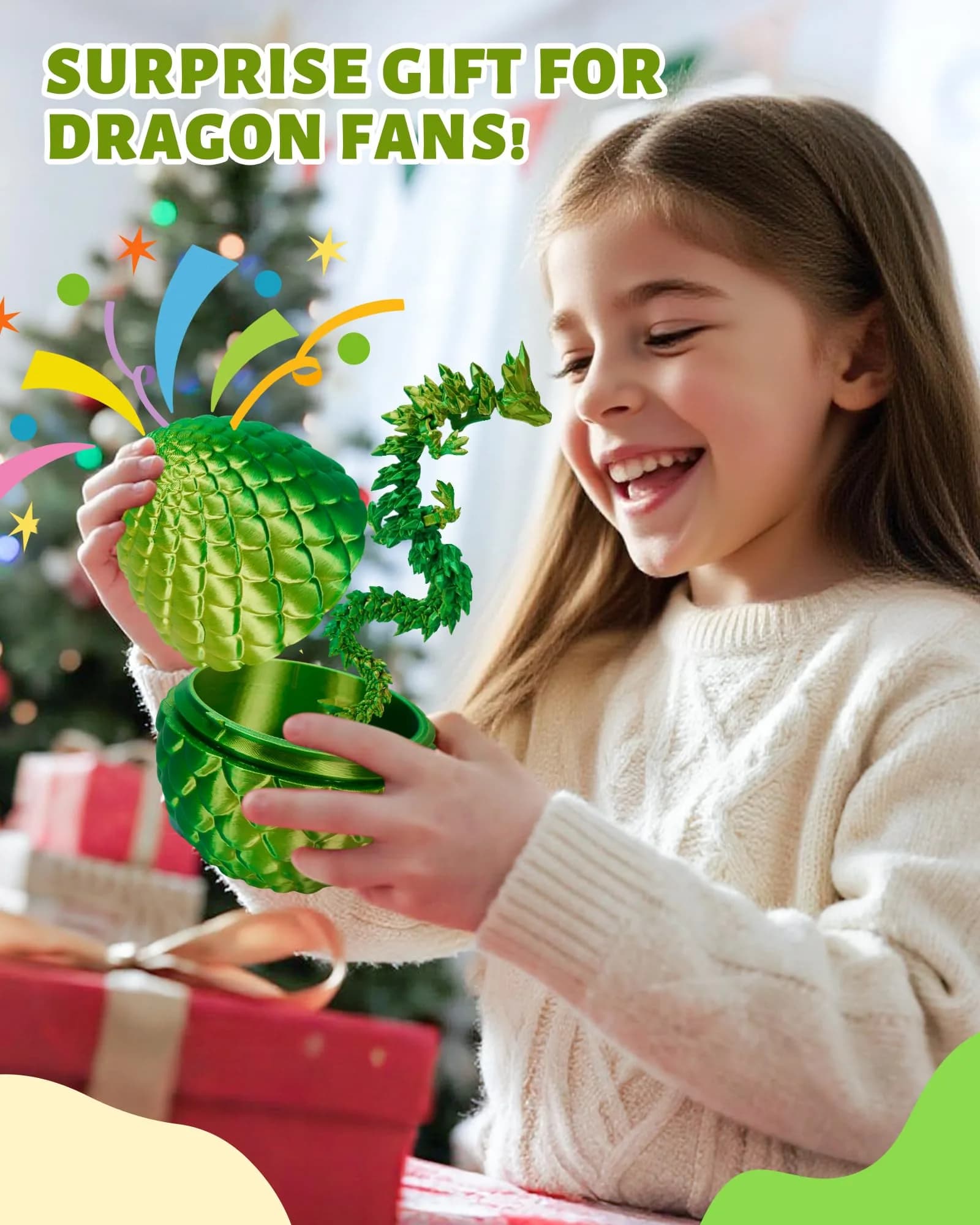 TBOLINE 12" Articulated Crystal Dragon Egg Toy | Laser Yellow Green PLA, Non-Toxic, ASTM-Tested - view 6