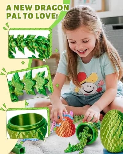TBOLINE 12" Articulated Crystal Dragon Egg Toy | Laser Yellow Green PLA, Non-Toxic, ASTM-Tested thumbnail 2