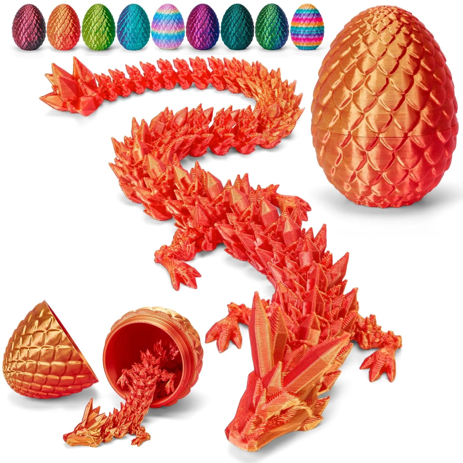 TBOLINE 3D Printed Dragon Egg with Articulated Crystal Dragon Toy, 12-inch, Random Candy Color | ASTM-Certified Non-Toxic Toy — Laser Red