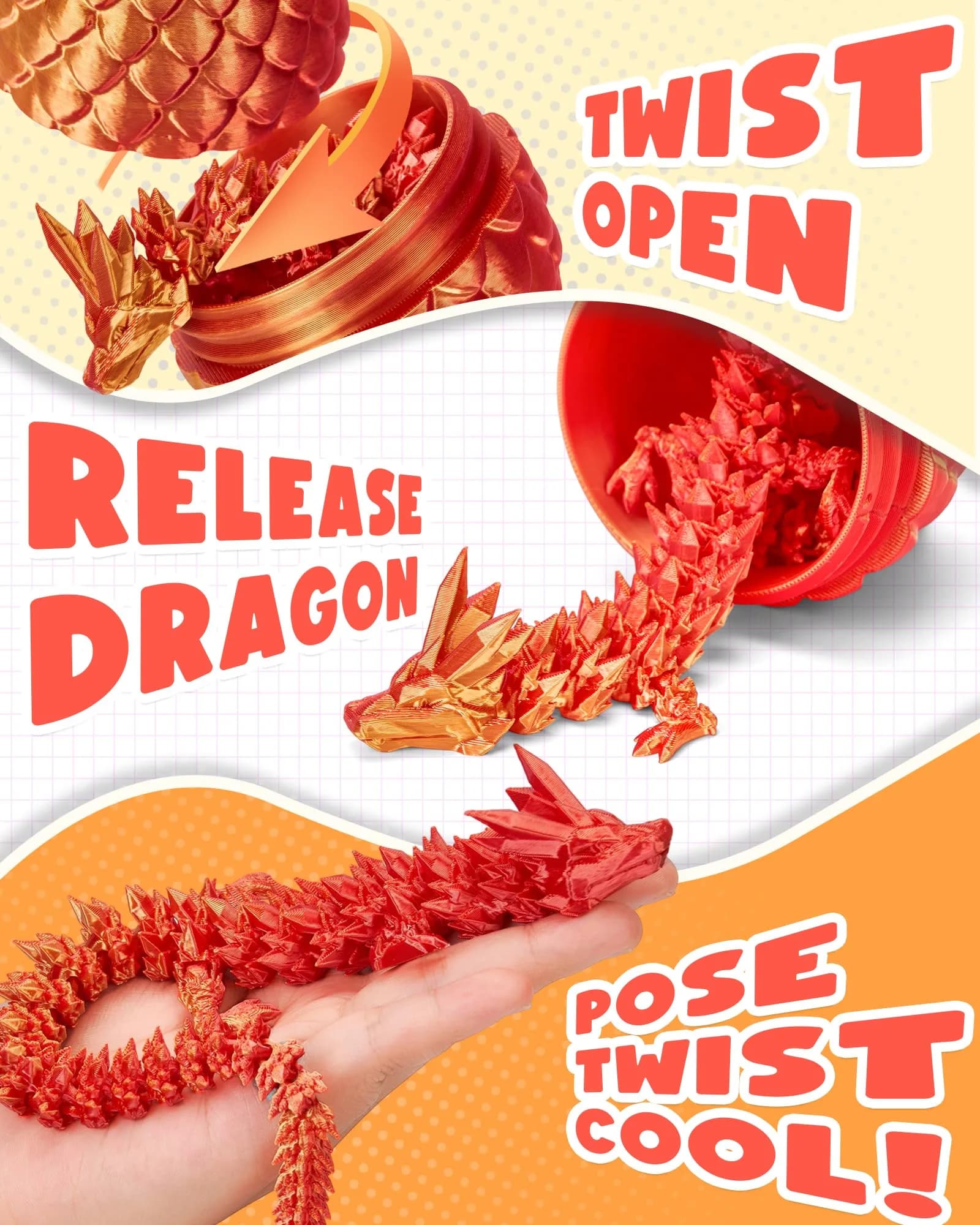 TBOLINE 12" 3D Printed Dragon Egg Articulated Crystal Dragon Toy - Cool Surprise Animal Figurine for Kids - view 3