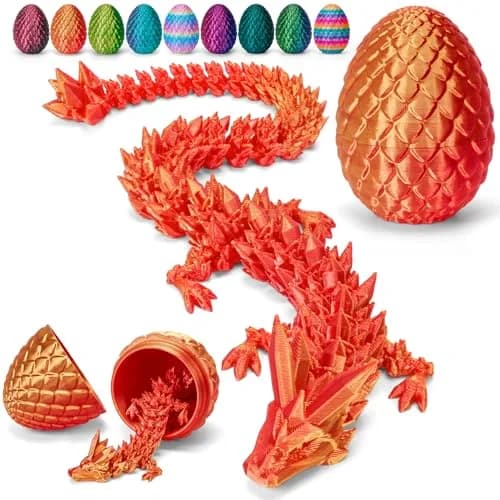 TBOLINE 3D Printed Dragon Egg Toy with Articulated Crystal Dragon, Glow-in-the-dark Rainbow, 5.12 inches (13 cm) — Laser Red