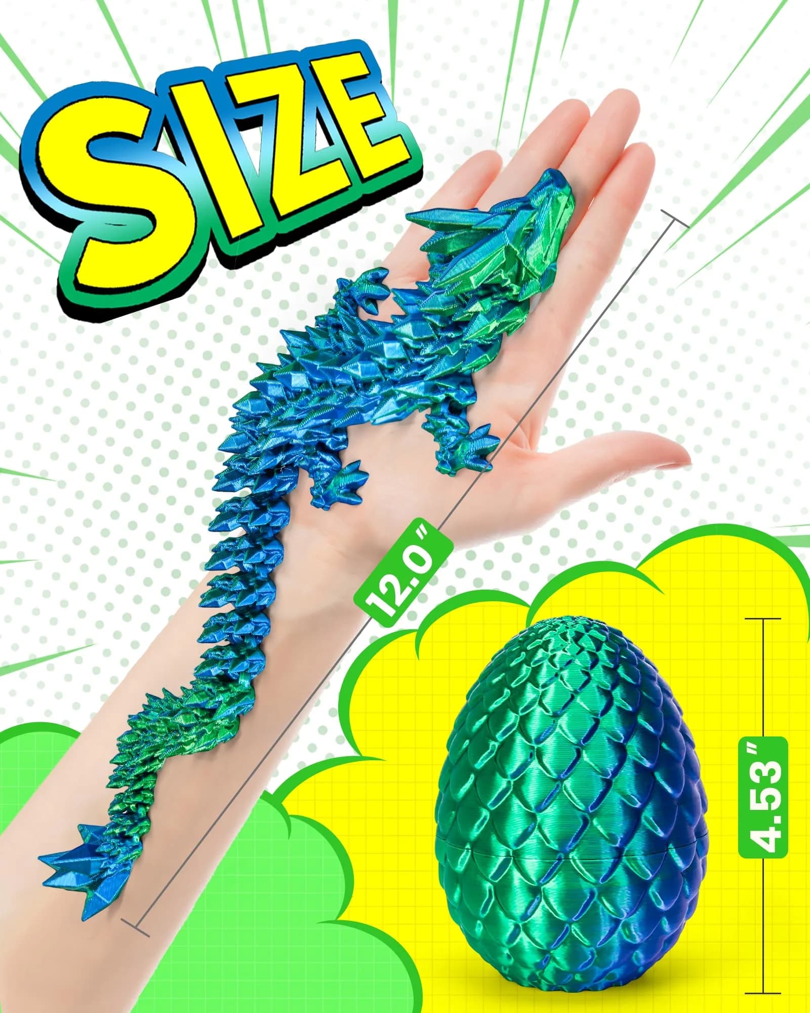 TBOLINE Laser Green 12-inch Articulated Dragon Egg Surprise Toy for Kids Ages 5-12 - view 4