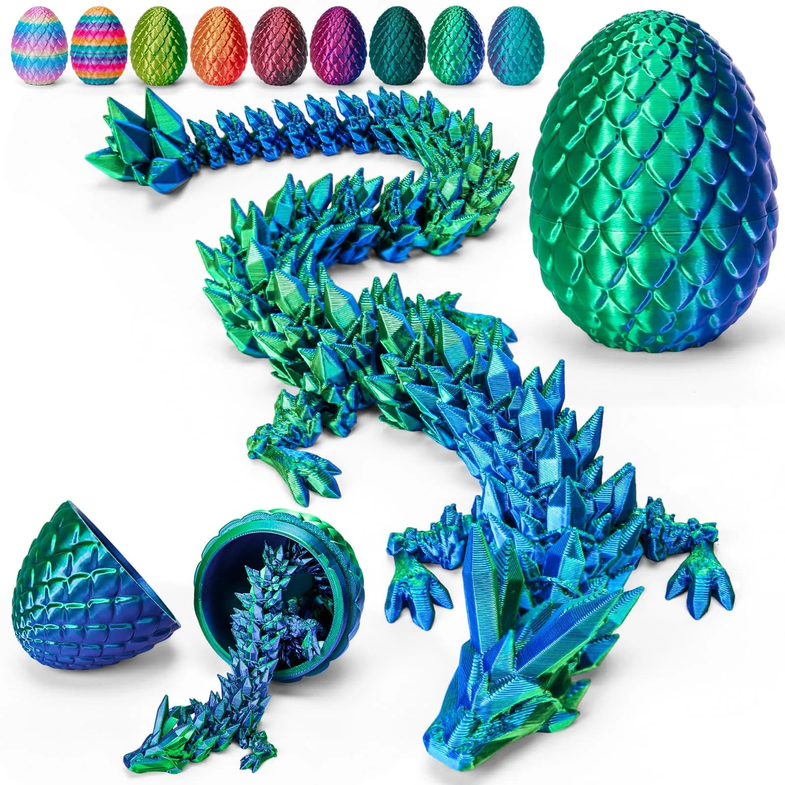 TBOLINE Laser Green 12-inch Articulated Dragon Egg Surprise Toy for Kids Ages 5-12 - main product image