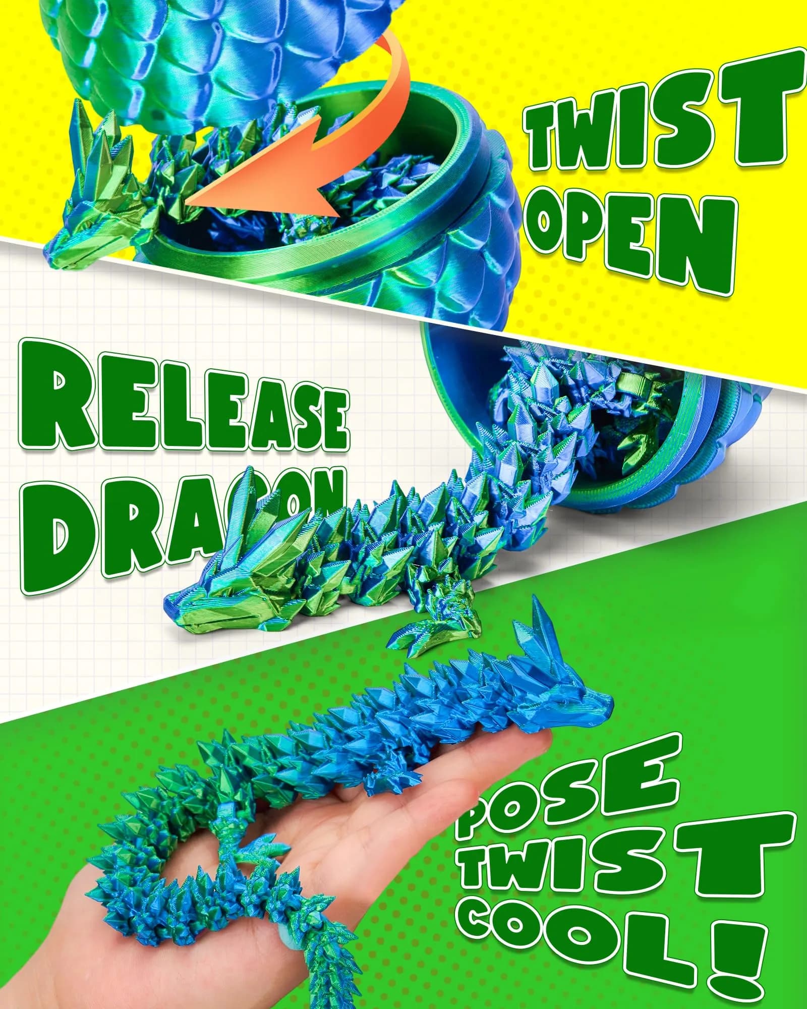 TBOLINE Laser Green 12-inch Articulated Dragon Egg Surprise Toy for Kids Ages 5-12 - view 3