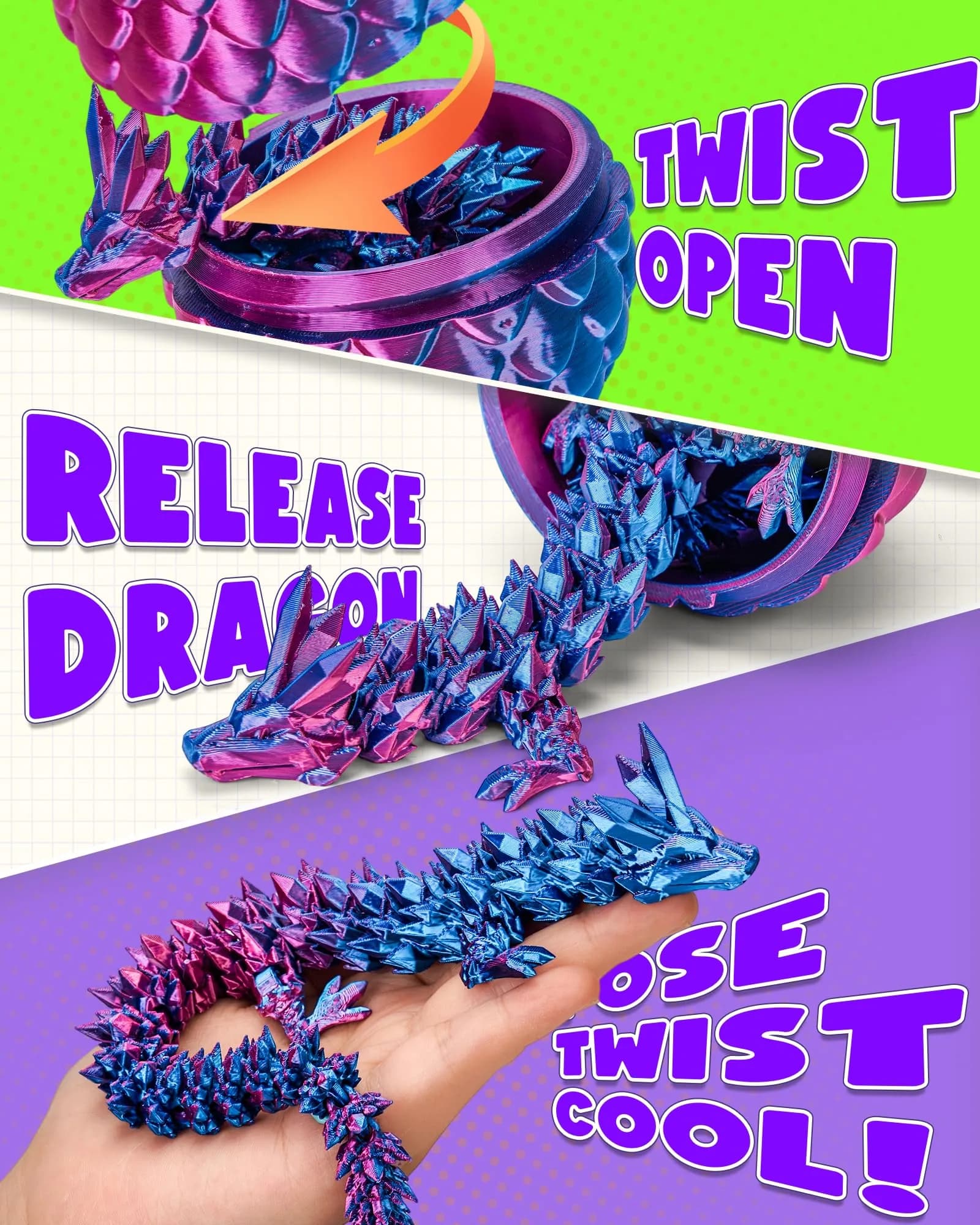 TBOLINE 12-inch Articulated Crystal Dragon in 4.53-inch Egg, Laser Violet | Licensed 3D Printed Toy - view 3