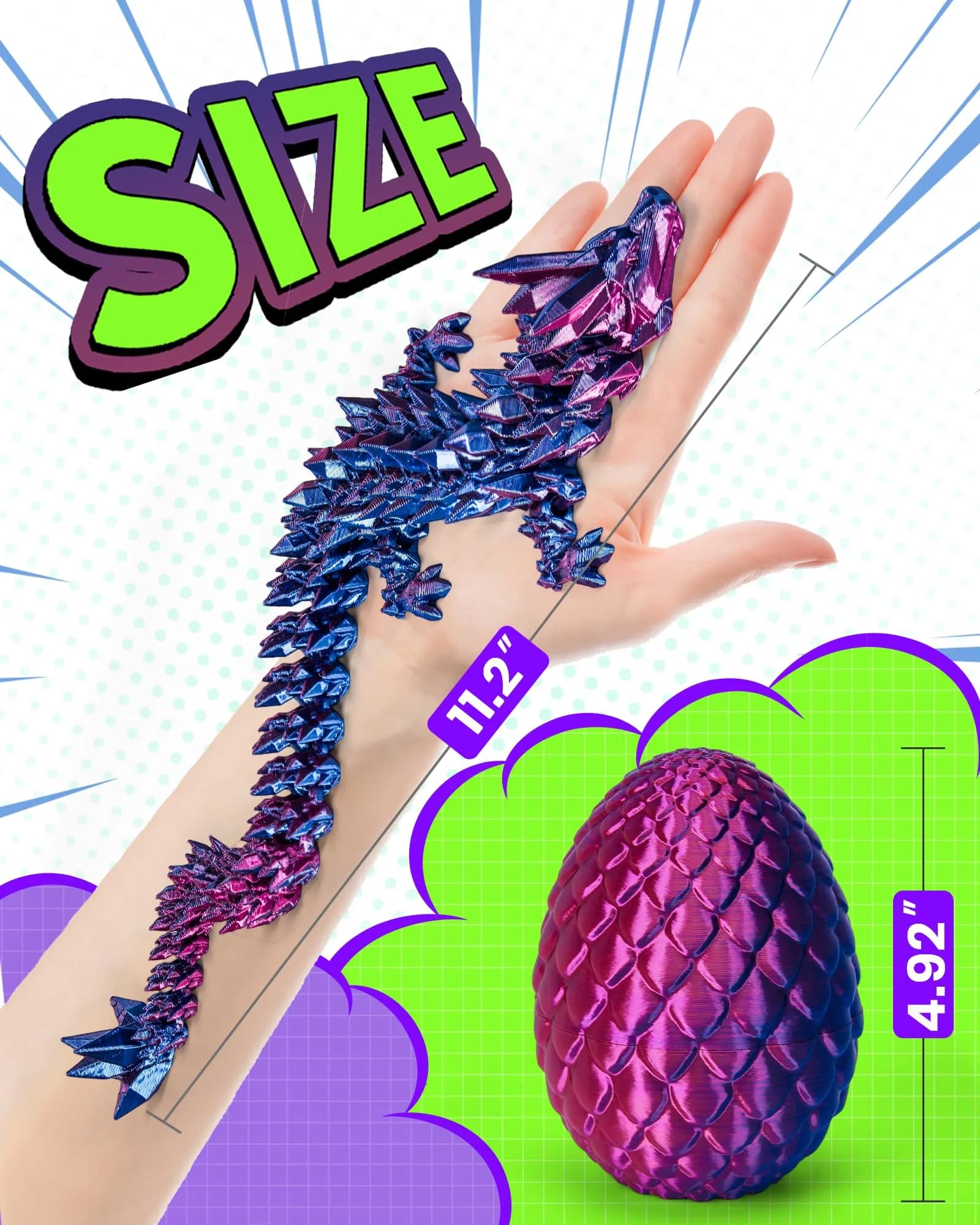 TBOLINE 12-inch Articulated Crystal Dragon in 4.53-inch Egg, Laser Violet | Licensed 3D Printed Toy - view 4
