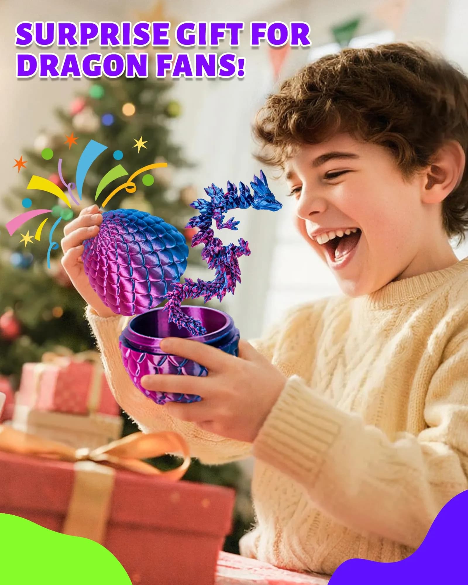 TBOLINE 12-inch Articulated Crystal Dragon in 4.53-inch Egg, Laser Violet | Licensed 3D Printed Toy - view 7