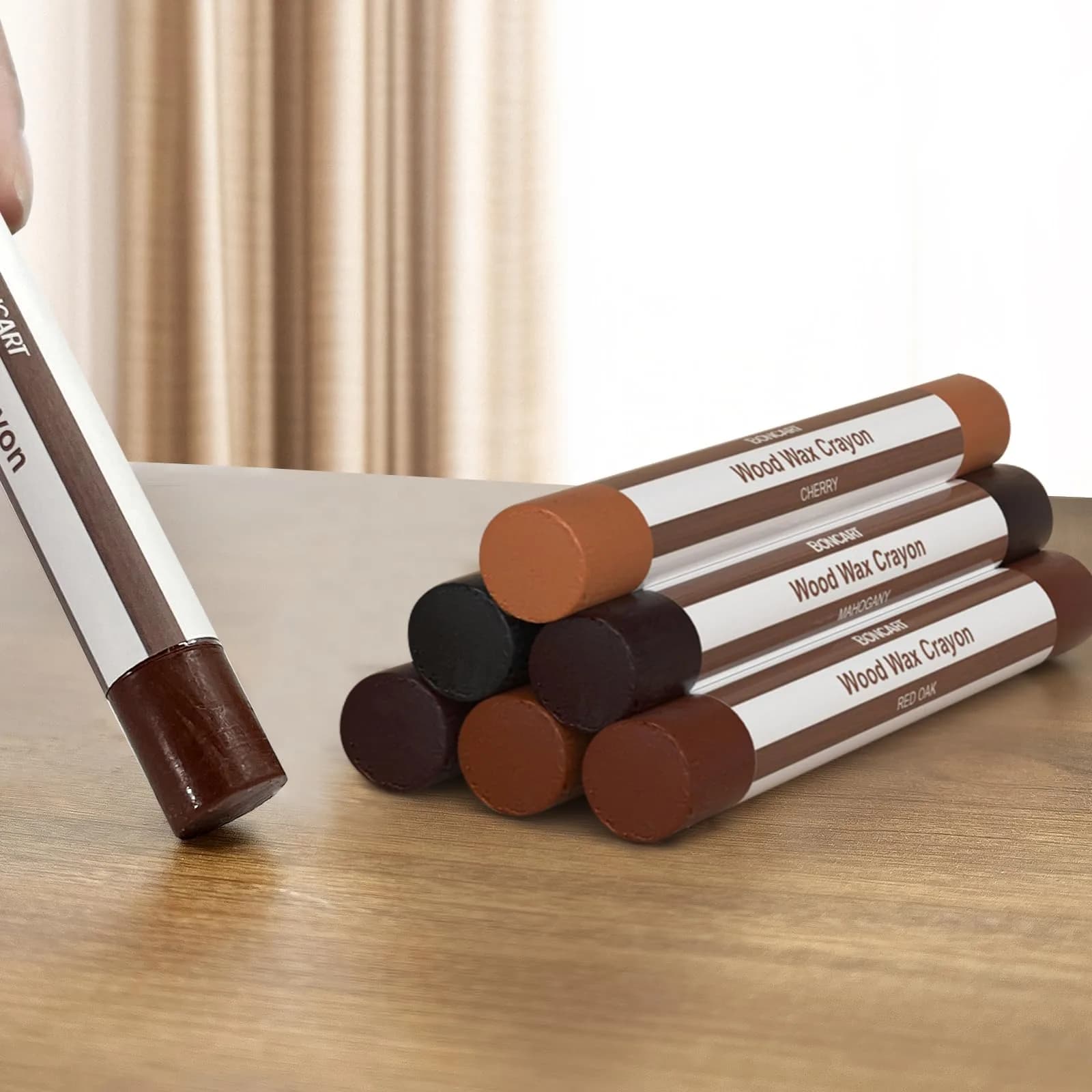 Boncart Wood Filler Sticks 12 Colors | Repair Scratches, Scuffs, Cracks, and Nail Holes on Wood Furniture, Floors, Cabinets, Tables, and Doors — 6 Dark Colors