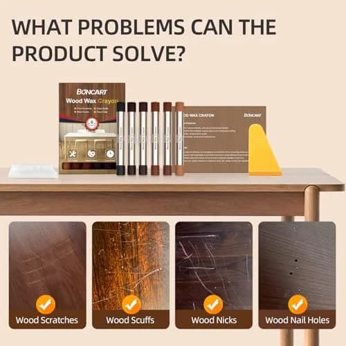 Boncart Wood Filler Sticks, 6 Colors Wood Wax Crayons | Repair Scratches, Scuffs, Cracks, and Holes on Wood Furniture, Floors, Cabinets, Tables, and Doors thumbnail 3