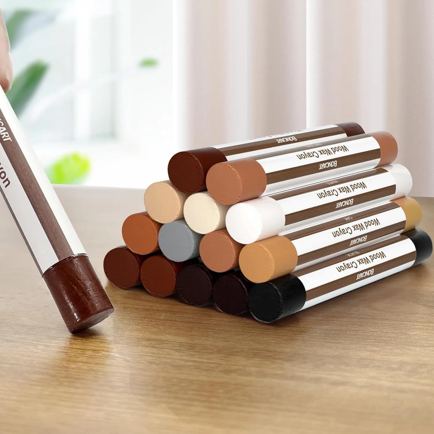 Boncart Wood Filler Sticks 12 Colors | Repair Scratches, Scuffs, Cracks, and Nail Holes on Wood Furniture, Floors, Cabinets, Tables, and Doors — 12 Colors