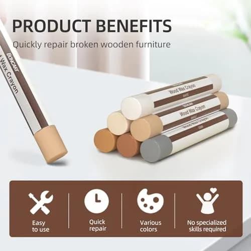 Boncart Wood Filler Sticks, 6 Colors Wood Wax Crayons | Easy Repair Scratches, Scuffs, Cracks & Holes on Furniture, Floors, Cabinets, Tables, Doors thumbnail 5