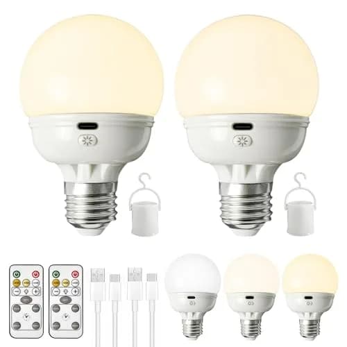 LOCZAR Rechargeable LED Light Bulb with Remote | Battery Operated, Dimmable, Warm White 3000K, E26 Base, Power Outage Ready thumbnail 1