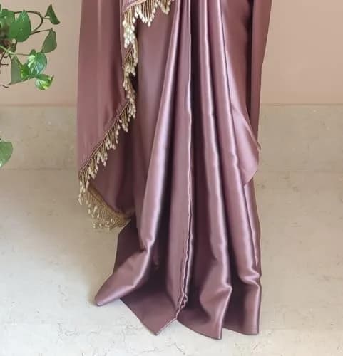 SATAZ Ready to Wear Satin Silk Saree with Pearl Tassels & Belt - Rose Gold, 5.5m (18.04 ft) thumbnail 3
