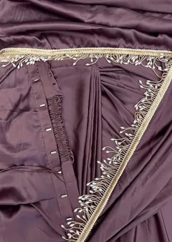 SHOPAZ Ready to Wear Rose Gold Satin Silk Saree 156 cm (61.4 in) | Pre-Pleated Indian Saree with Unstitched Blouse thumbnail 5