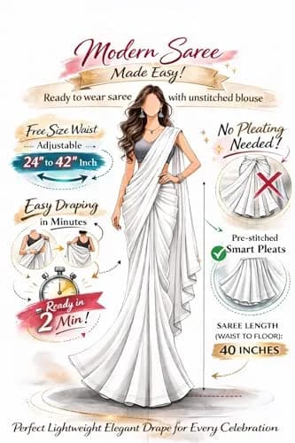 SHOPAZ Ready to Wear Rose Gold Satin Silk Saree 156 cm (61.4 in) | Pre-Pleated Indian Saree with Unstitched Blouse thumbnail 7
