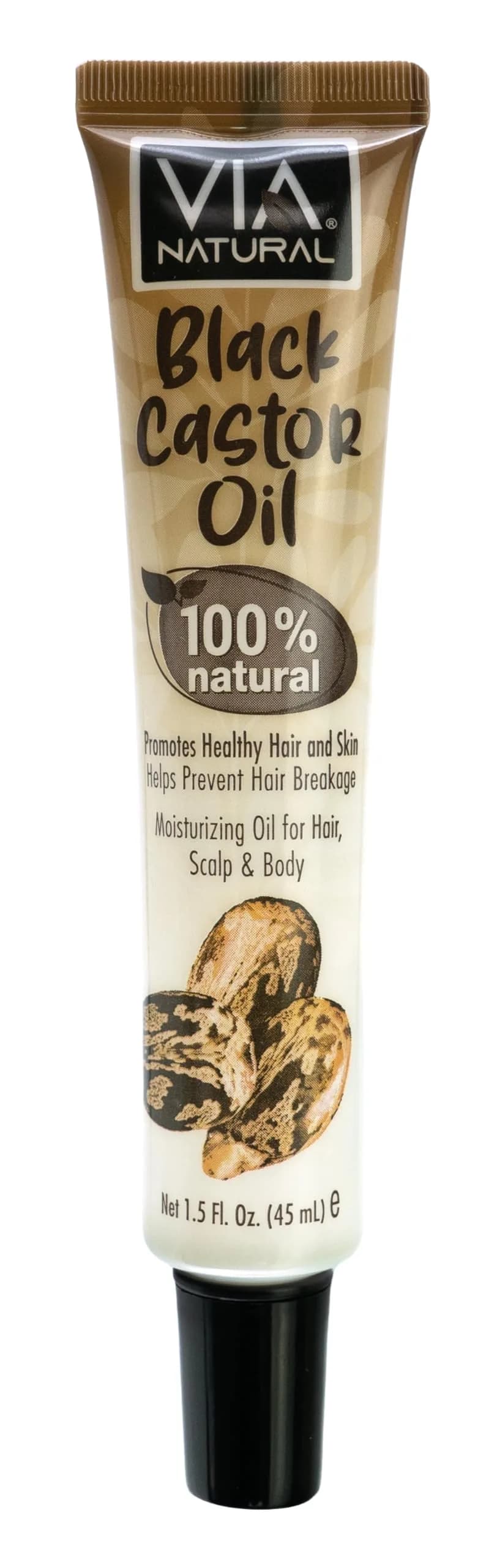 Via Natural Black Castor Oil 1.5 Fl Oz | Moisturizes Hair & Skin, Prevents Breakage, Unscented