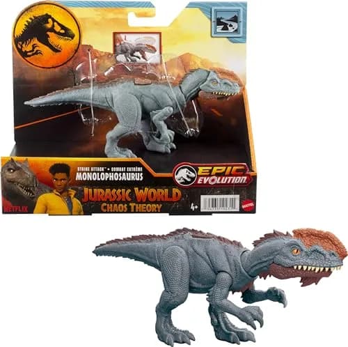 Mattel Jurassic World Strike Attack Dinosaur Toy with Single-Strike Action & Movable Joints | 7-inch Monolophosaurus Action Figure for Kids thumbnail 1