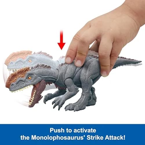 Mattel Jurassic World Strike Attack Dinosaur Toy with Single-Strike Action & Movable Joints | 7-inch Monolophosaurus Action Figure for Kids thumbnail 2