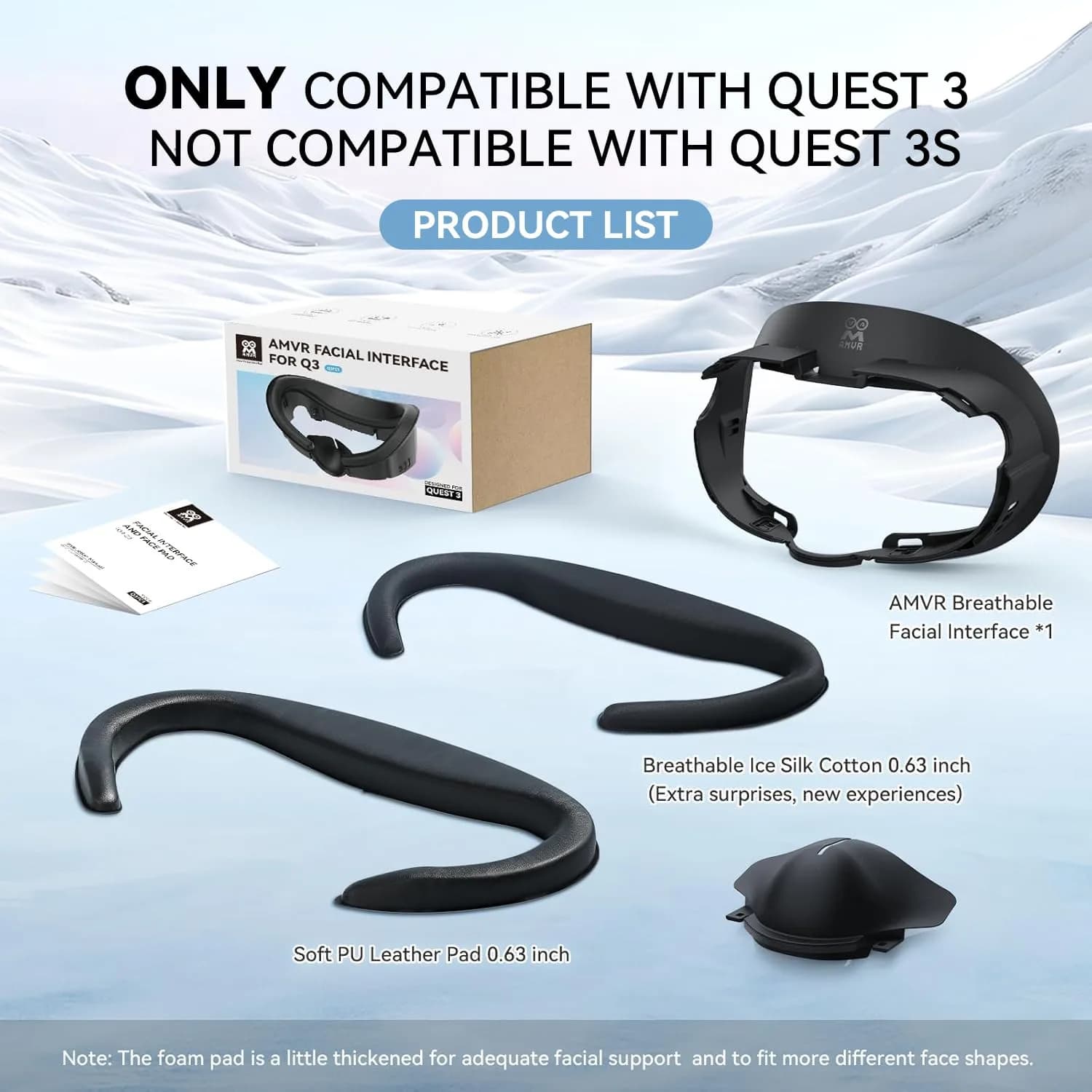 AMVR FC1 Facial Interface for Meta Quest 3 — PU Leather & Ice Silk Pad | 110° FOV Upgrade - view 2