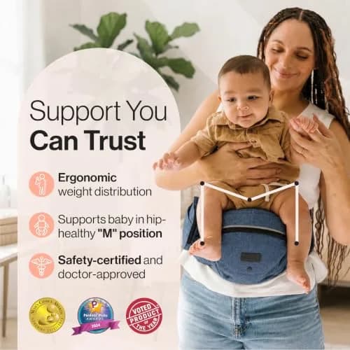 TushBaby The Original Hip Seat Carrier for Babies & Toddlers up to 45 lbs | Safety-Certified Ergonomic Design with Lumbar Support & Storage Pockets thumbnail 3