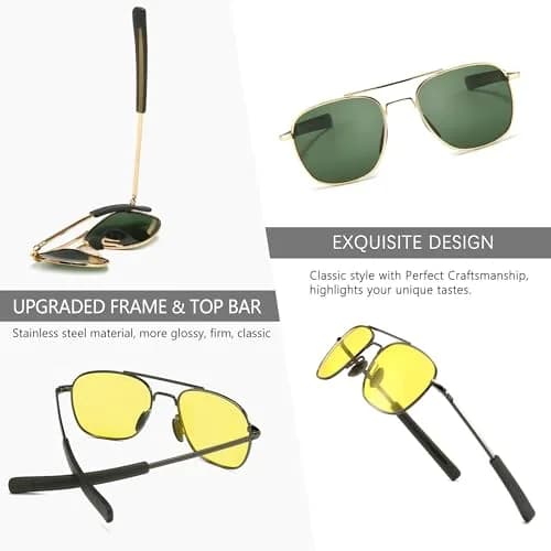 SUNGAIT Men's Military Style Polarized Pilot Aviator Sunglasses with Bayonet Temples | HD Polarized Lens thumbnail 3