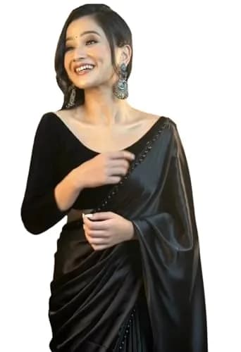 SATAZ Women's Ready to Wear Satin Silk Saree with Designer Lace - Black, 5.5m (18 ft) | Pre-Pleated for Instant Style thumbnail 1