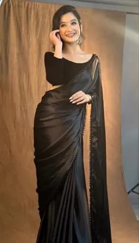SATAZ Women's Ready to Wear Satin Silk Saree with Designer Lace - Black, 5.5m (18 ft) | Pre-Pleated for Instant Style thumbnail 2