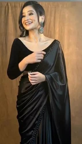SATAZ Women's Ready to Wear Satin Silk Saree with Designer Lace - Black, 5.5m (18 ft) | Pre-Pleated for Instant Style thumbnail 3