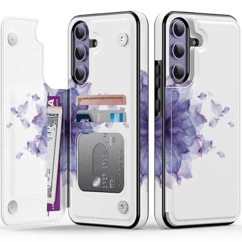 LETO Samsung Galaxy S24 Wallet Case, Flip Folio Leather Kickstand | Floral Design & Card Slots thumbnail 1