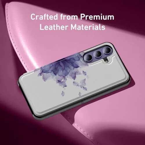 LETO Samsung Galaxy S24 Wallet Case, Flip Folio Leather Kickstand | Floral Design & Card Slots thumbnail 4