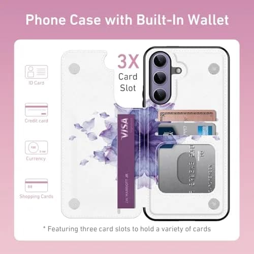 LETO Samsung Galaxy S24 Wallet Case, Flip Folio Leather Kickstand | Floral Design & Card Slots thumbnail 2