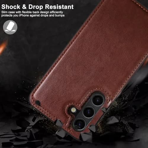 LETO Samsung Galaxy S24 Wallet Case, Flip Folio Leather Kickstand | Floral Design & Card Slots thumbnail 4