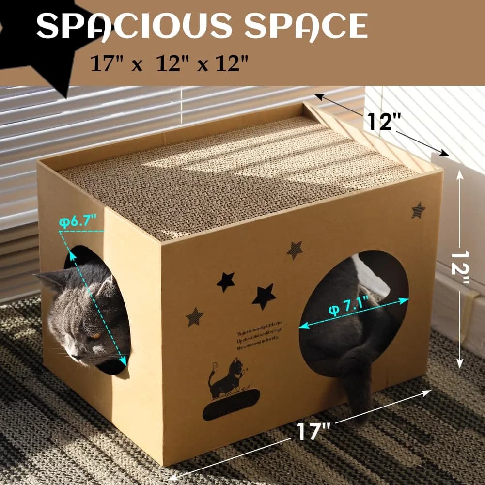 ARGOPET Cat Cardboard House with 2 Scratching Pads, 104cm x 61cm x 61cm (41"L x 24"W x 24"H) | Detachable Star Pattern Lounge - view 5