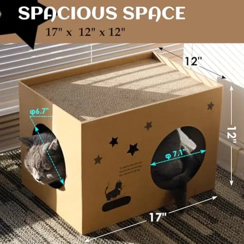 ARGOPET Cat Cardboard House with 2 Scratching Pads, 104cm x 61cm x 61cm (41"L x 24"W x 24"H) | Detachable Star Pattern Lounge thumbnail 5