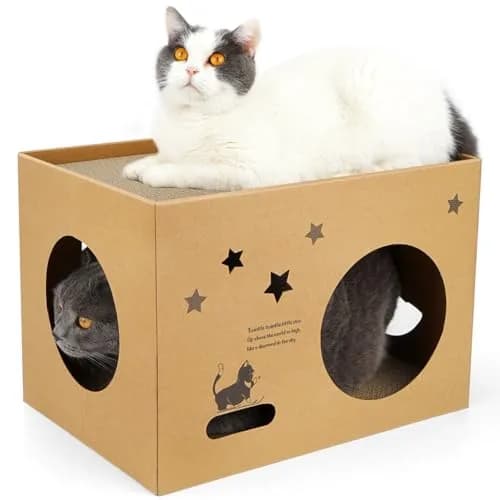 ARGOPET Cat Cardboard House with 2 Scratching Pads, 104cm x 61cm x 61cm (41"L x 24"W x 24"H) | Detachable Star Pattern Lounge thumbnail 1
