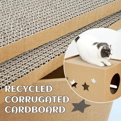 ARGOPET Cat Cardboard House with 2 Scratching Pads, 104cm x 61cm x 61cm (41"L x 24"W x 24"H) | Detachable Star Pattern Lounge thumbnail 3