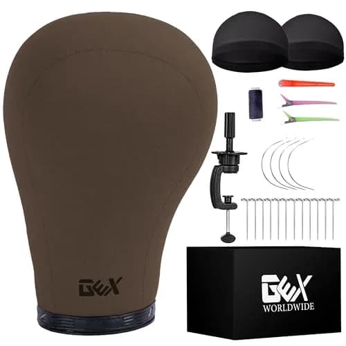 GEXWORLDWIDE GEX 20"-24" Canvas Cork Wig Block Mannequin Head for Wig Making Drying Styling Display with Table C Clamp Stand Holder Dark Brown 24" | Stable Design thumbnail 1