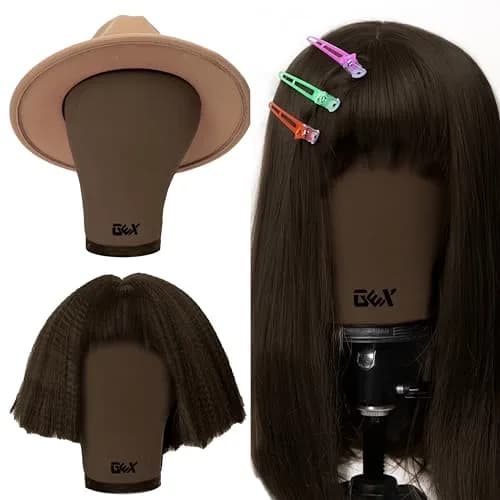 GEXWORLDWIDE GEX 20"-24" Canvas Cork Wig Block Mannequin Head for Wig Making Drying Styling Display with Table C Clamp Stand Holder Dark Brown 24" | Stable Design thumbnail 3