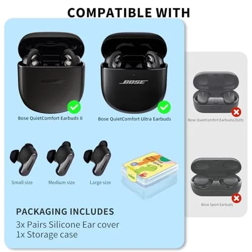 WOFRO Black Silicone Ear Tips Covers for Bose QuietComfort Earbuds II & Ultra | 3 Pairs (S/M/L) thumbnail 7