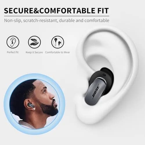 WOFRO Black Silicone Ear Tips Covers for Bose QuietComfort Earbuds II & Ultra | 3 Pairs (S/M/L) thumbnail 3