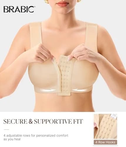 BRABIC Women's Post Surgery Compression Bra with Front Closure & Adjustable Straps for Mastectomy Recovery, Beige Medium | Full Coverage thumbnail 2