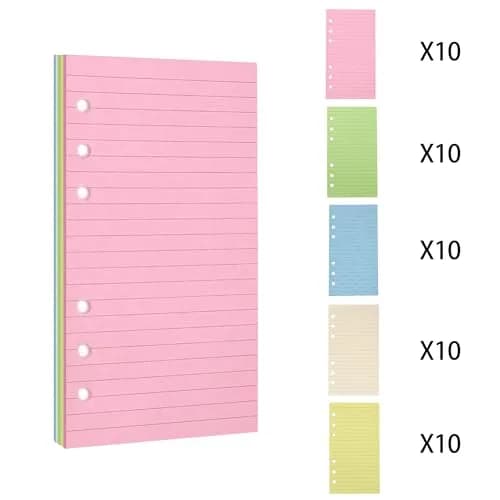 Mafegu Lined Refill Paper, Colorful Ruled Journal Fillers, A6 Planner Inserts | 50 Sheets, 120 GSM, 6-Hole Ring Fit thumbnail 3