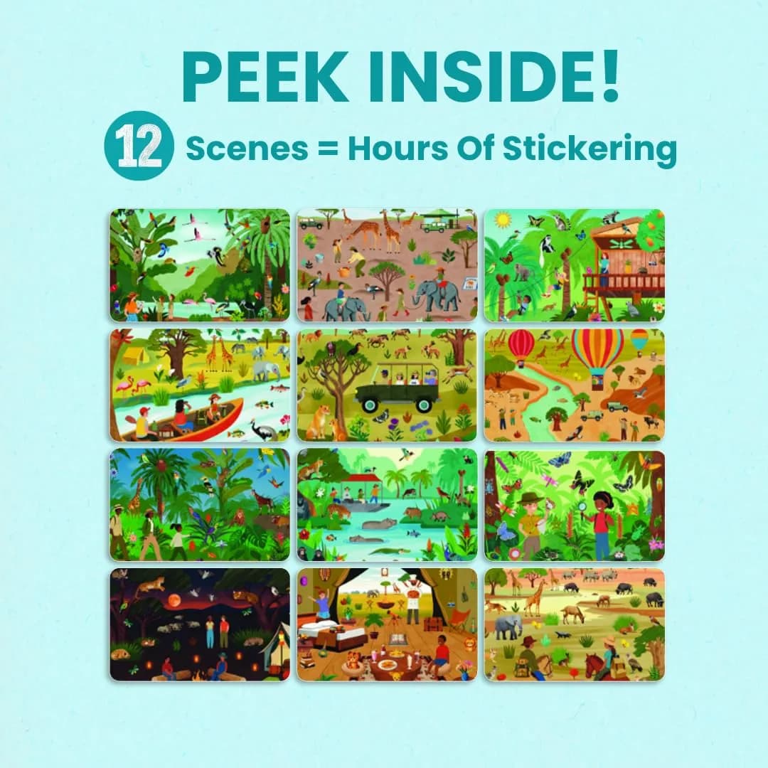 CUPKIN Safari Animals Sticker Book, Exploring the Safari, 500+ Stickers, 12 Scenes & 12 Coloring Pages | Toddler Travel Essentials - view 6