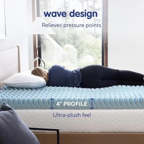 Vibe 4-Inch Convoluted Gel Memory Foam Mattress Topper Twin | Cooling Pressure Relief Certi-PUR thumbnail 2