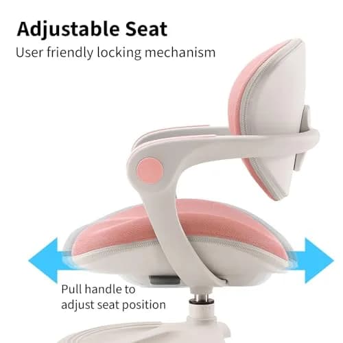 2xhome Kids Desk Chair with Rotating Footrest | Adjustable Seat & Lumbar Support, Pink thumbnail 5