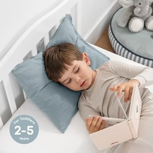 Comfy Cubs Toddler Pillow with Muslin Pillowcase 33cm x 46cm (13"x18") | Soft Microfiber Fill for Sleeping & Travel thumbnail 4