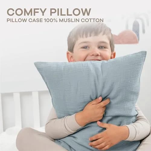 Comfy Cubs Toddler Pillow with Muslin Pillowcase 33cm x 46cm (13"x18") | Soft Microfiber Fill for Sleeping & Travel thumbnail 3