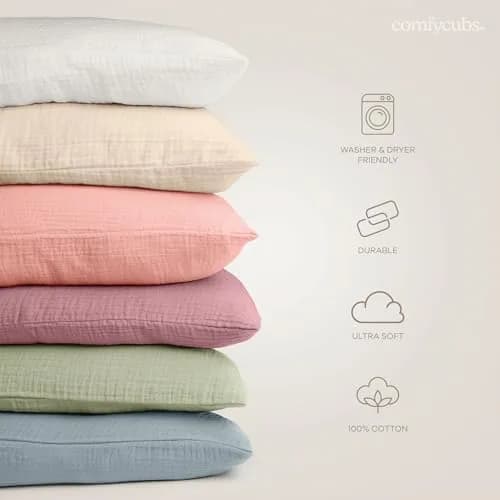Comfy Cubs Toddler Pillow with Muslin Pillowcase, 33cm x 46cm (13"x18") | Lightweight Breathable Microfiber Fill for Sleeping & Travel thumbnail 5