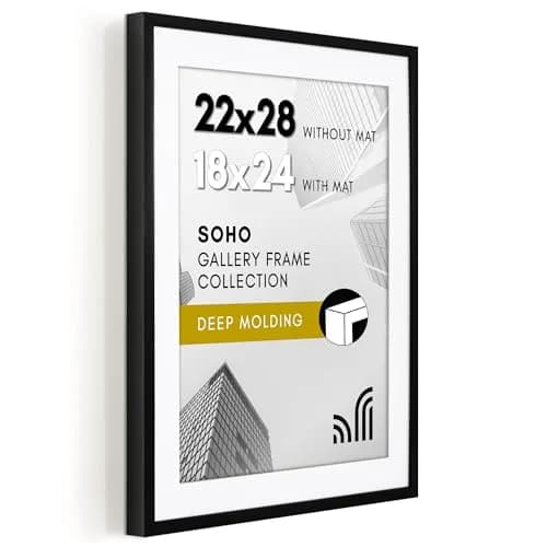 Americanflat 22x28 Deep Poster Frame - Matted to 18x24 - Black | Gallery-Style Wall Decor thumbnail 1